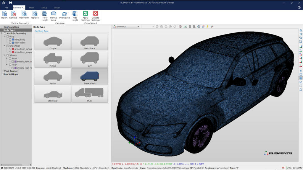 Screenshot of the standard simulation templates in ELEMENTS.