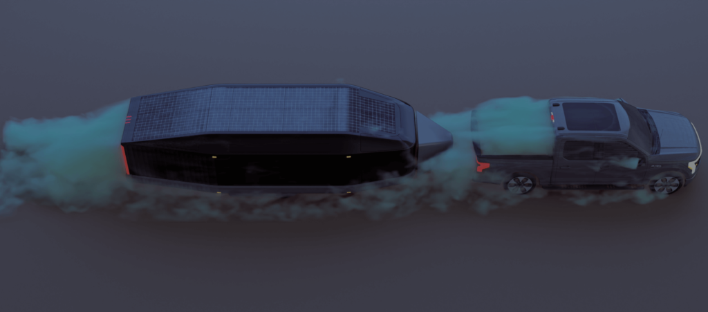 CFD analysis of the electric Lightship L1 trailer, showing external aerodynamics flow patterns for improved vehicle efficiency.