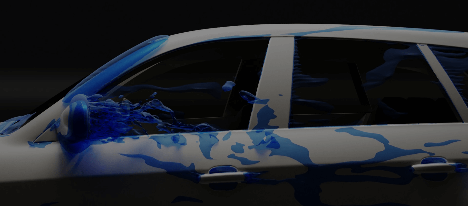 CFD simulation on a car's side view mirror showing detailed airflow patterns for external aerodynamics.