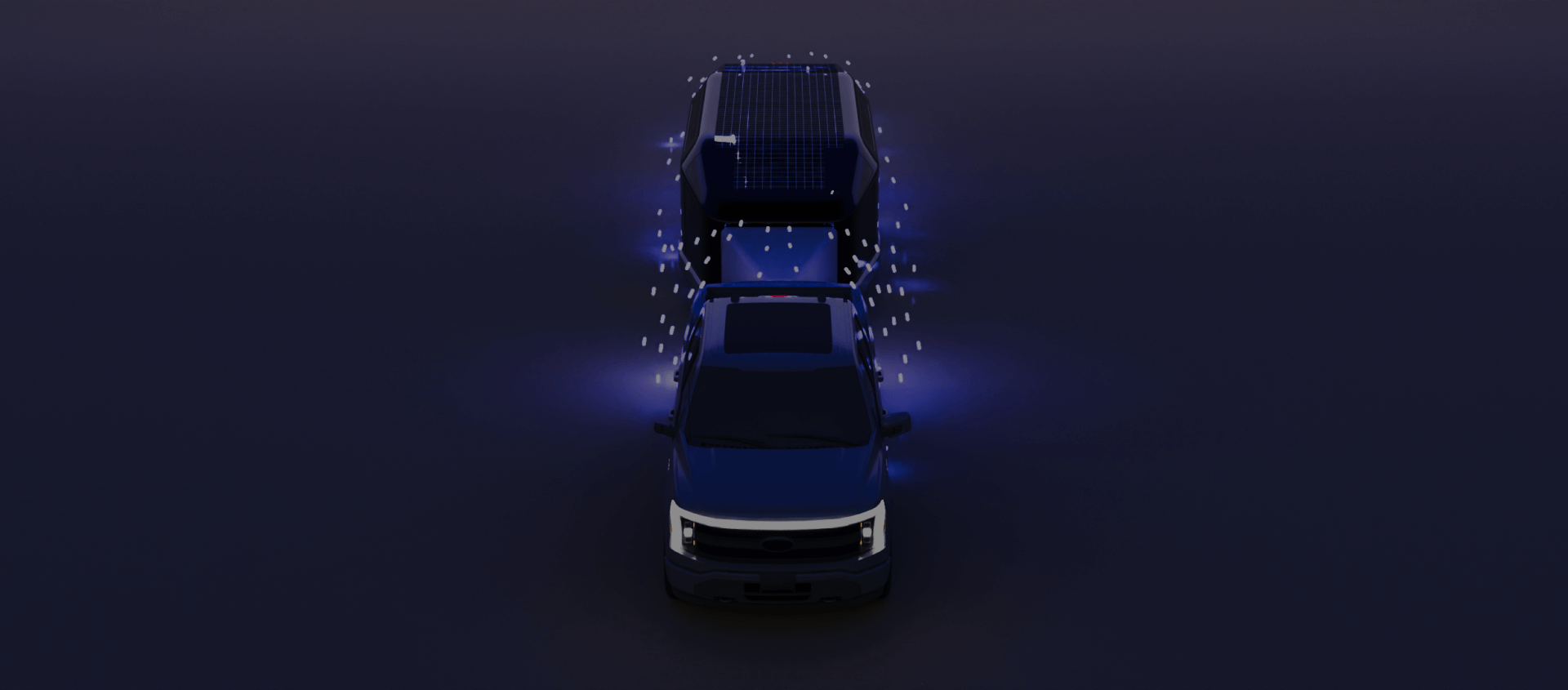 Lightship electric trailer being towed by a truck, demonstrating external aerodynamics and airflow simulation.