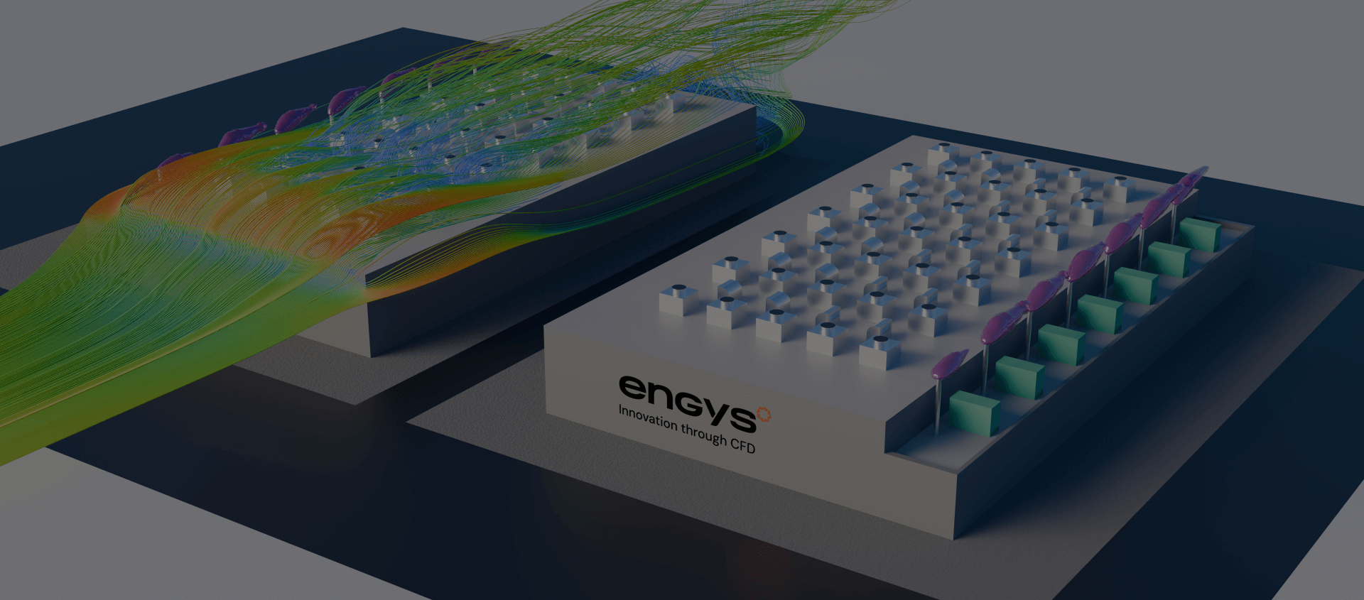 CFD simulation of airflow in a data center using HELYX, visualizing cooling efficiency and heat dissipation.