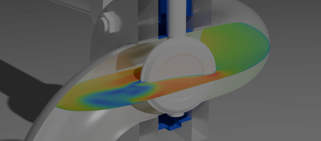 Computational fluid dynamics simulation of a butterfly valve showcasing fluid flow patterns and pressure distribution.