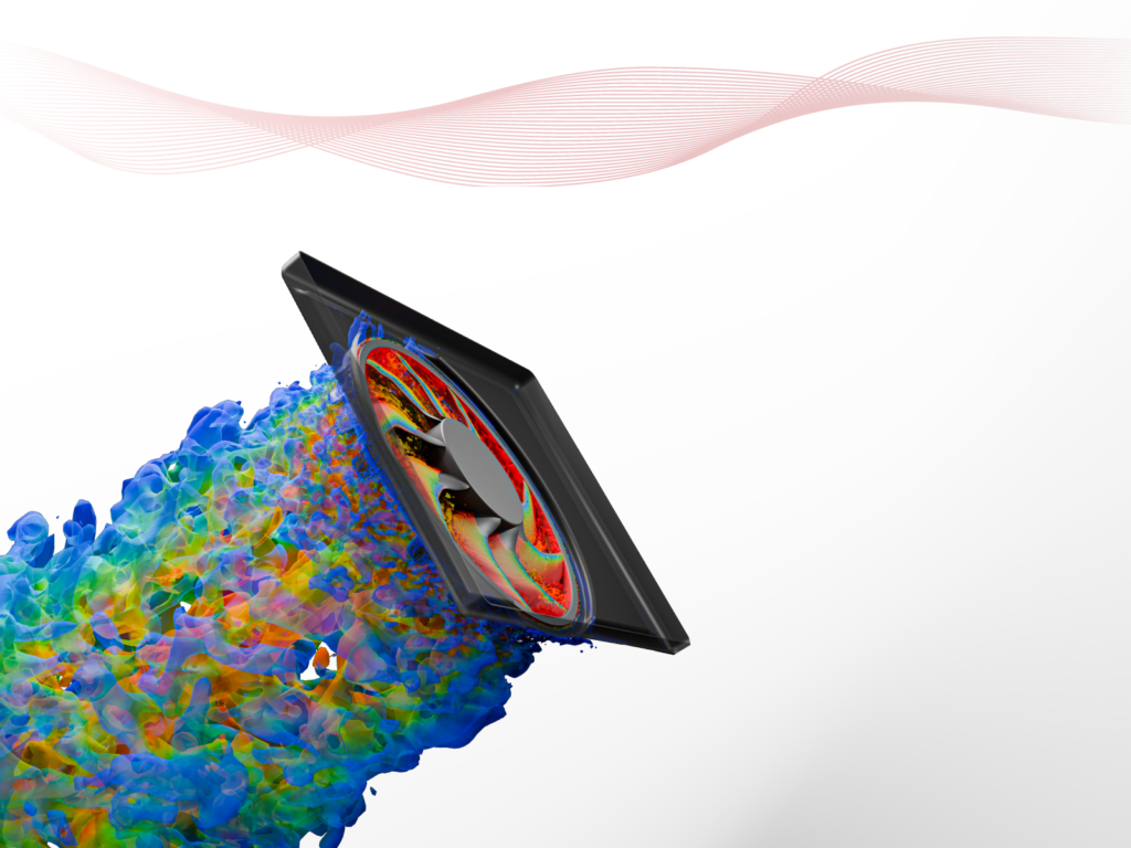 CFD simulation showing airflow around a fan blade using HELYX open-source software