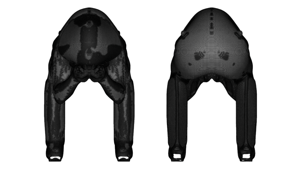 Surface mesh refinement used in HELYX CFD simulation of a speed skier.