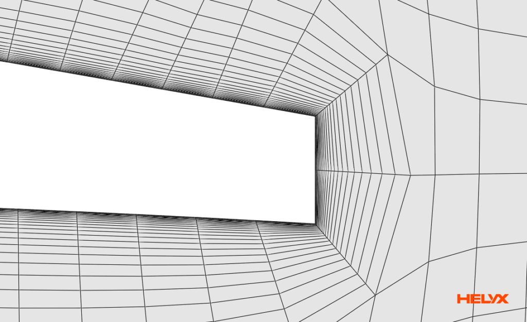 Close-up view of the computational mesh around the RAE2822 aerofoil trailing edge, showing 30 near-wall inflation layers with progressive cell expansion away from the surface.